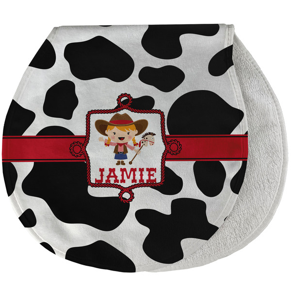 Custom Cowprint Cowgirl Burp Pad - Velour w/ Name or Text