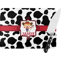 Cowprint Cowgirl Rectangular Glass Cutting Board - Large - 15.25"x11.25" w/ Name or Text