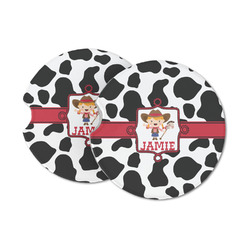 Cowprint Cowgirl Sandstone Car Coasters - Set of 2 (Personalized)