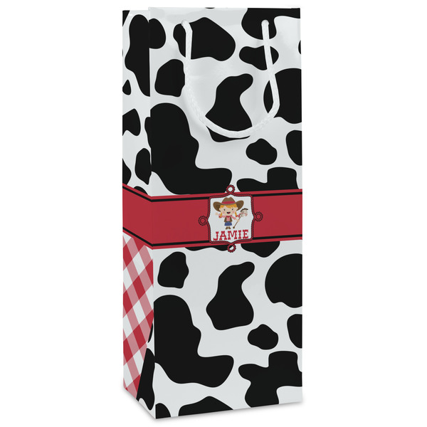 Custom Cowprint Cowgirl Wine Gift Bags - Matte (Personalized)