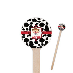 Cowprint Cowgirl 6" Round Wooden Stir Sticks - Single Sided (Personalized)
