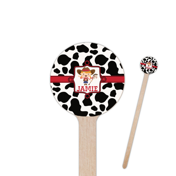 Custom Cowprint Cowgirl 7.5" Round Wooden Stir Sticks - Double Sided (Personalized)
