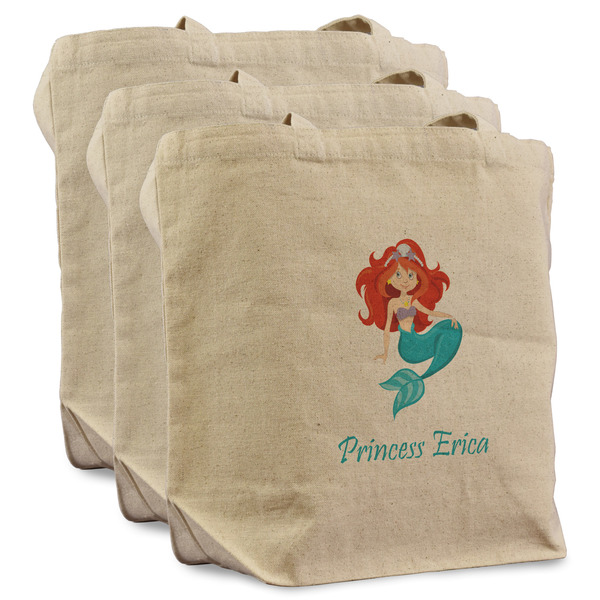 Custom Mermaids Reusable Cotton Grocery Bags - Set of 3 (Personalized)