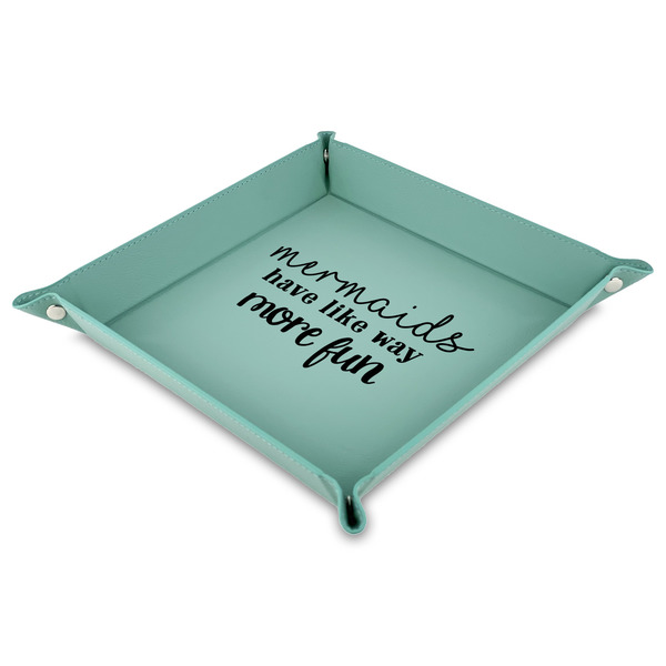 Custom Mermaids Faux Leather Dice Tray - 9" x 9"  - Teal