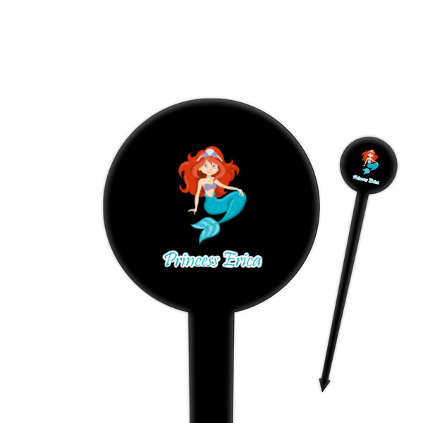 Custom Mermaids 4" Round Plastic Food Picks - Black - Single Sided (Personalized)