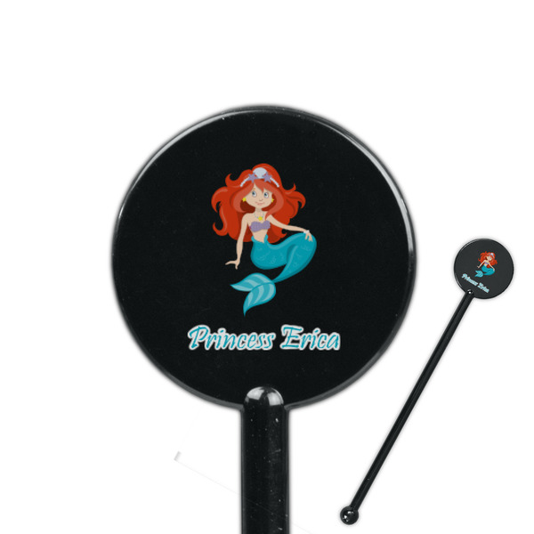 Custom Mermaids 5.5" Round Plastic Stir Sticks - Black - Double Sided (Personalized)