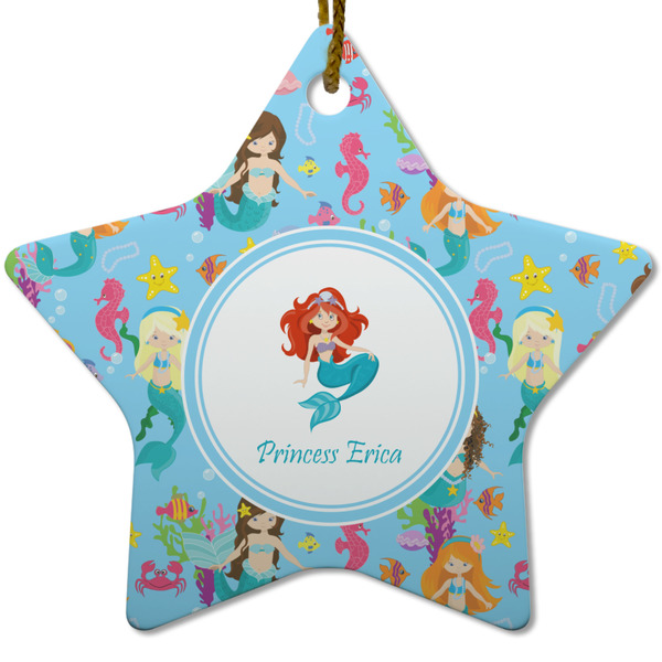 Custom Mermaids Star Ceramic Ornament w/ Name or Text