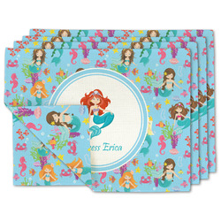 Mermaids Double-Sided Linen Placemat - Set of 4 w/ Name or Text