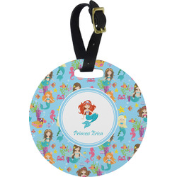 Mermaids Plastic Luggage Tag - Round (Personalized)