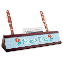 Mermaids Red Mahogany Nameplate with Business Card Holder (Personalized)