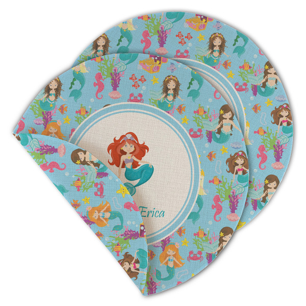 Custom Mermaids Round Linen Placemat - Double Sided (Personalized)