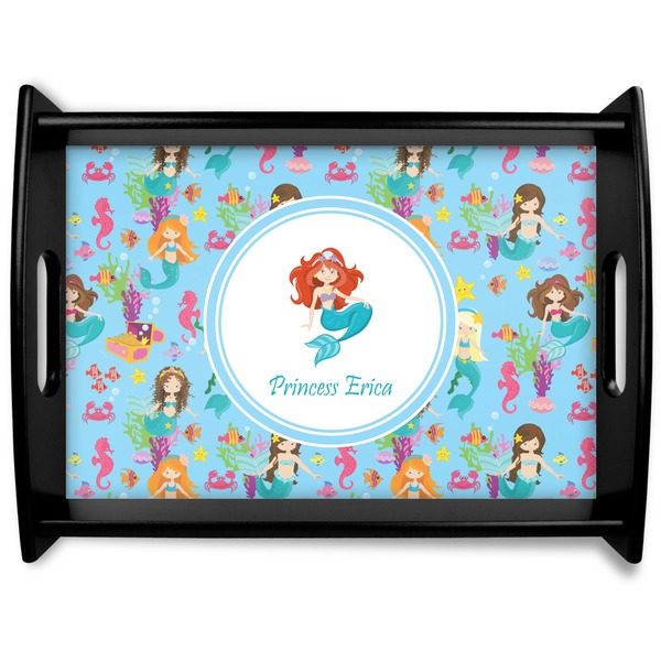 Custom Mermaids Black Wooden Tray - Large (Personalized)