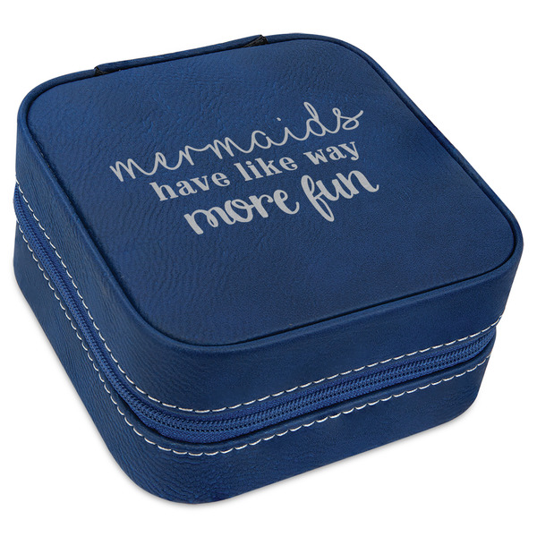 Custom Mermaids Travel Jewelry Box - Navy Blue Leather