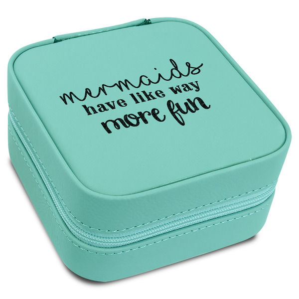 Custom Mermaids Travel Jewelry Box - Teal Leather