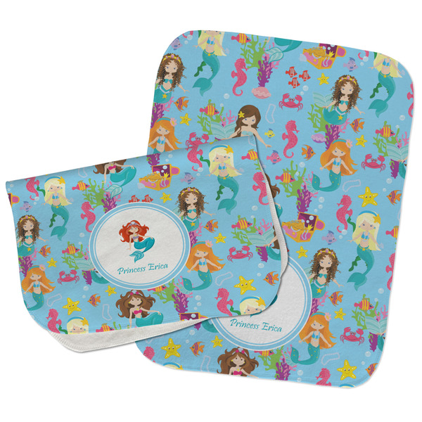 Custom Mermaids Burp Cloths - Fleece - Set of 2 w/ Name or Text