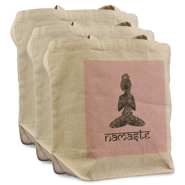 Custom Lotus Pose Reusable Cotton Grocery Bags - Set of 3