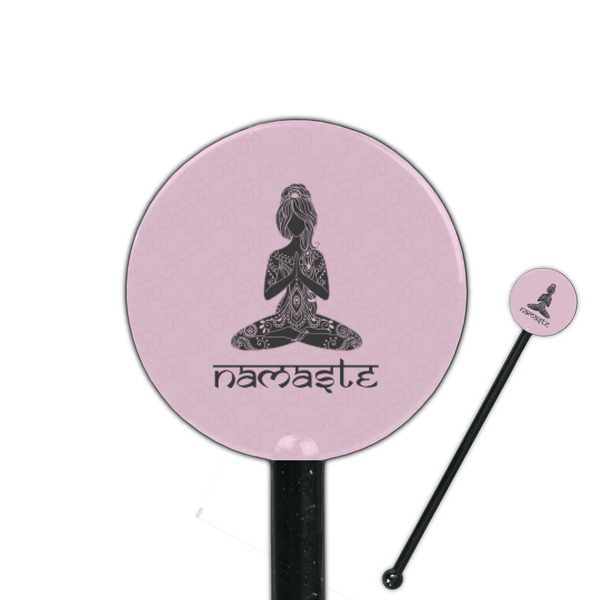 Custom Lotus Pose 5.5" Round Plastic Stir Sticks - Black - Double Sided