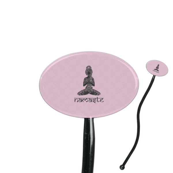 Custom Lotus Pose 7" Oval Plastic Stir Sticks - Black - Single Sided