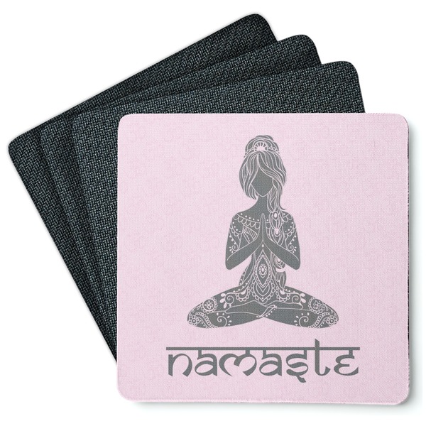 Custom Lotus Pose Square Rubber Backed Coasters - Set of 4 (Personalized)