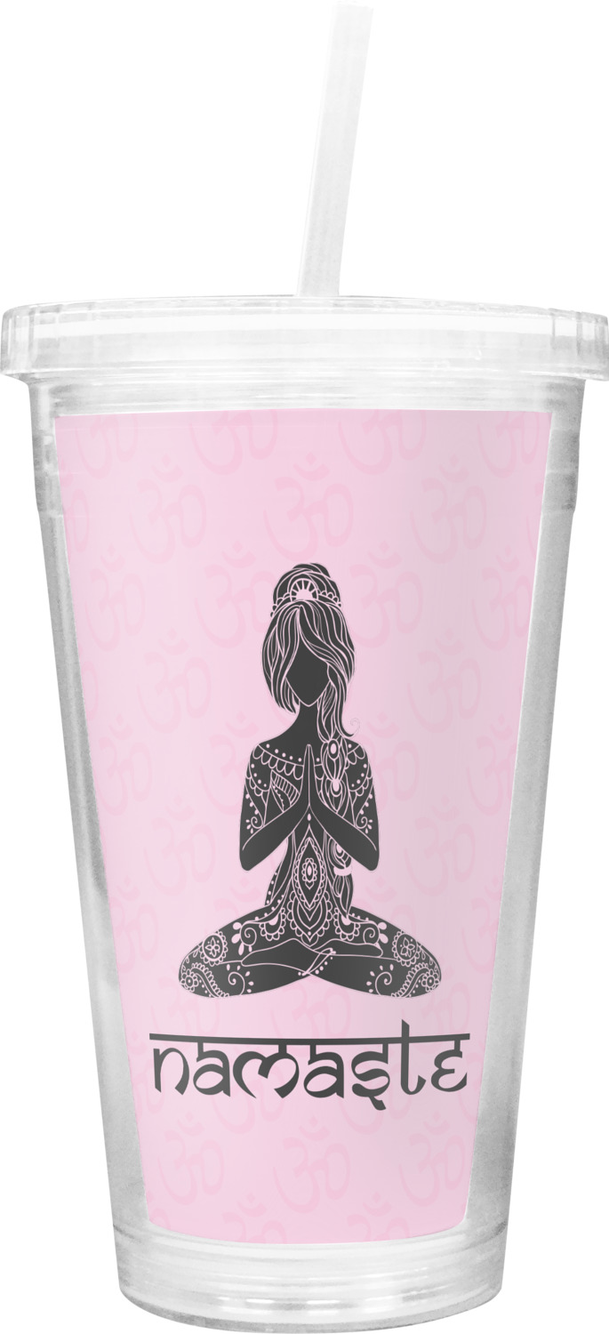 Lotus Pose Double Wall Tumbler with Straw (Personalized) - YouCustomizeIt