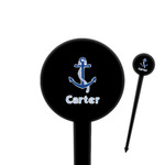 Anchors & Waves 4" Round Plastic Food Picks - Black - Double Sided (Personalized)