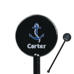 Anchors & Waves 5.5" Round Plastic Stir Sticks - Black - Single Sided (Personalized)