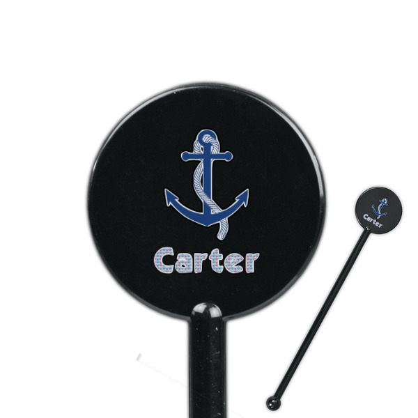 Custom Anchors & Waves 5.5" Round Plastic Stir Sticks - Black - Double Sided (Personalized)