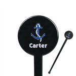 Anchors & Waves 7" Round Plastic Stir Sticks - Black - Single Sided (Personalized)