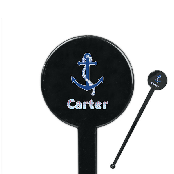 Custom Anchors & Waves 7" Round Plastic Stir Sticks - Black - Double Sided (Personalized)