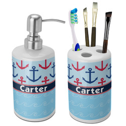 Anchors & Waves Ceramic Bathroom Accessories Set (Personalized)