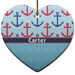 Anchors & Waves Heart Ceramic Ornament w/ Name or Text