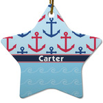 Anchors & Waves Star Ceramic Ornament w/ Name or Text