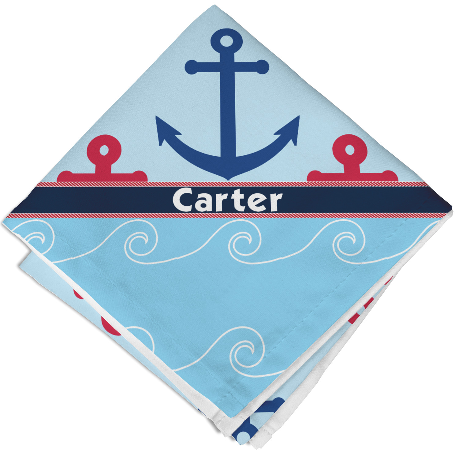 Custom Anchors & Waves Cloth Napkin w/ Name or Text | YouCustomizeIt
