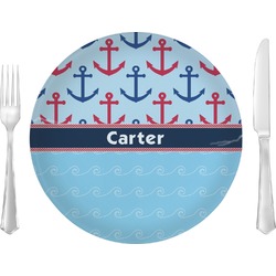 Anchors & Waves 10" Glass Lunch / Dinner Plates - Single or Set (Personalized)