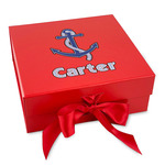 Anchors & Waves Gift Box with Magnetic Lid - Red (Personalized)