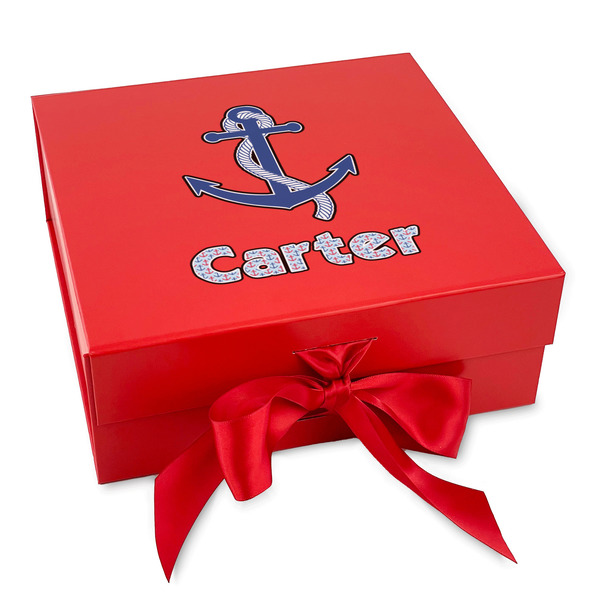 Custom Anchors & Waves Gift Box with Magnetic Lid - Red (Personalized)