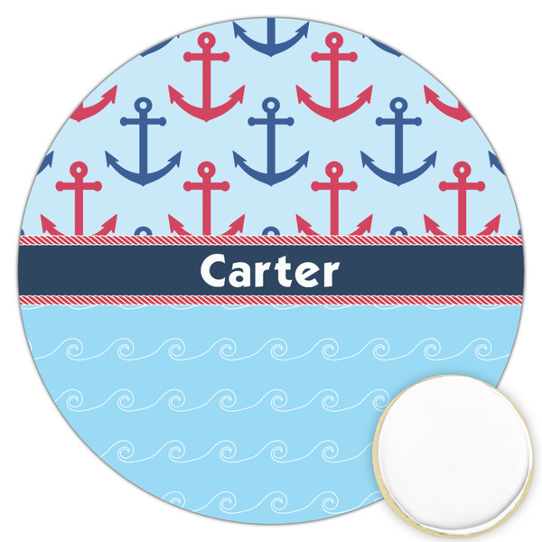 Custom Anchors & Waves Printed Cookie Topper - 3.25" (Personalized)