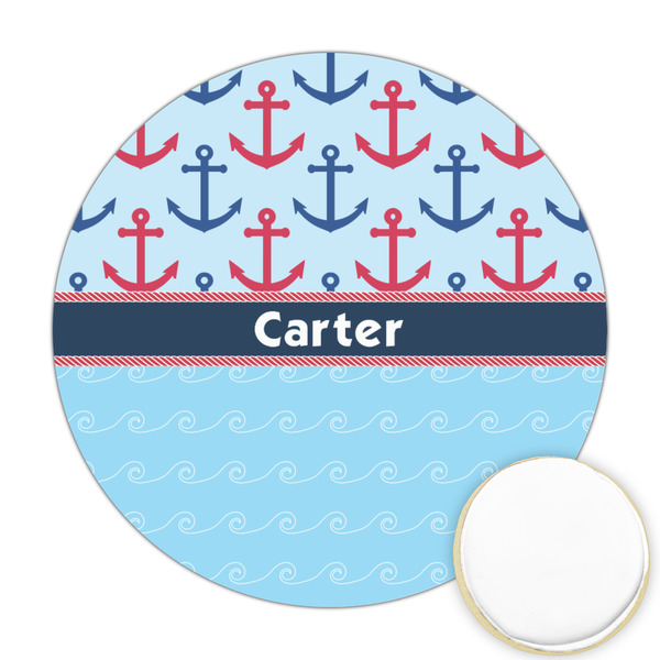 Custom Anchors & Waves Printed Cookie Topper - Round (Personalized)