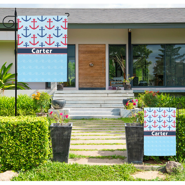 Custom Anchors & Waves Large Garden Flag - Single Sided (Personalized)