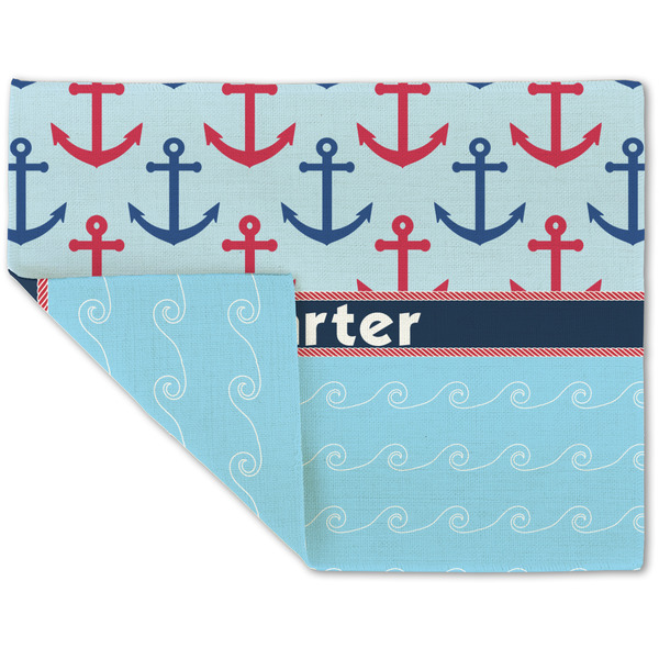 Custom Anchors & Waves Double-Sided Linen Placemat - Single w/ Name or Text