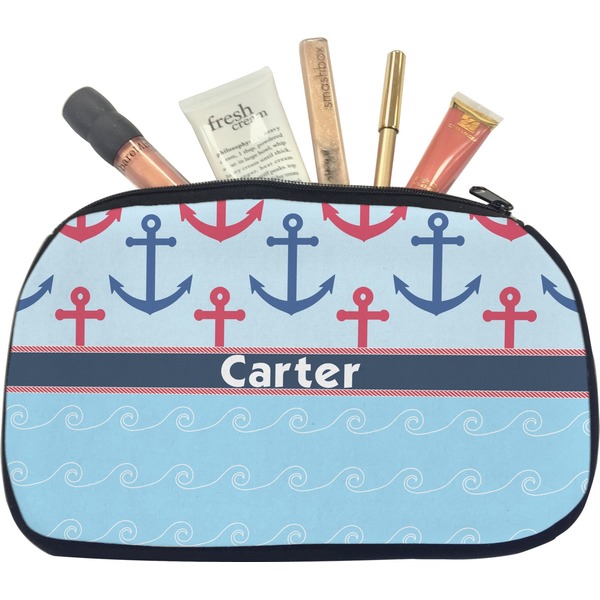 Custom Anchors & Waves Makeup / Cosmetic Bag - Medium (Personalized)