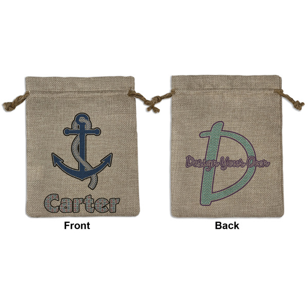 Custom Anchors & Waves Medium Burlap Gift Bag - Front & Back (Personalized)