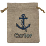 Anchors & Waves Medium Burlap Gift Bag - Front (Personalized)