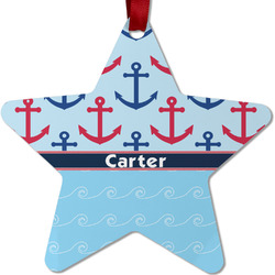 Anchors & Waves Metal Star Ornament - Double Sided w/ Name or Text