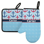 Anchors & Waves Left Oven Mitt & Pot Holder Set w/ Name or Text