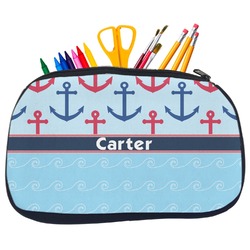 Anchors & Waves Neoprene Pencil Case - Medium w/ Name or Text