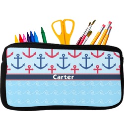Anchors & Waves Neoprene Pencil Case - Small w/ Name or Text