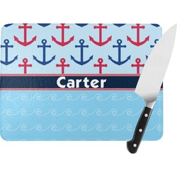 Anchors & Waves Rectangular Glass Cutting Board - Large - 15.25"x11.25" w/ Name or Text