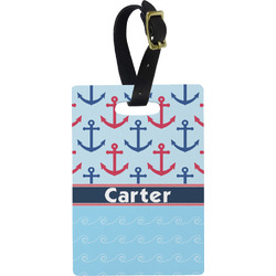Anchors & Waves Plastic Luggage Tag - Rectangular w/ Name or Text