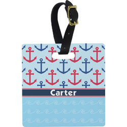 Anchors & Waves Plastic Luggage Tag - Square w/ Name or Text